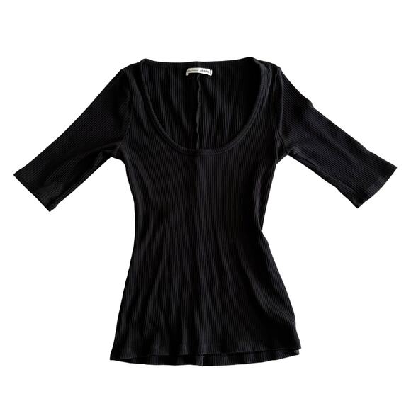 Reformation Tops - Reformation Jeans Tencel Blend Ribbed 1/2 Sleeve Shaped Scoop Black Baby Tee S